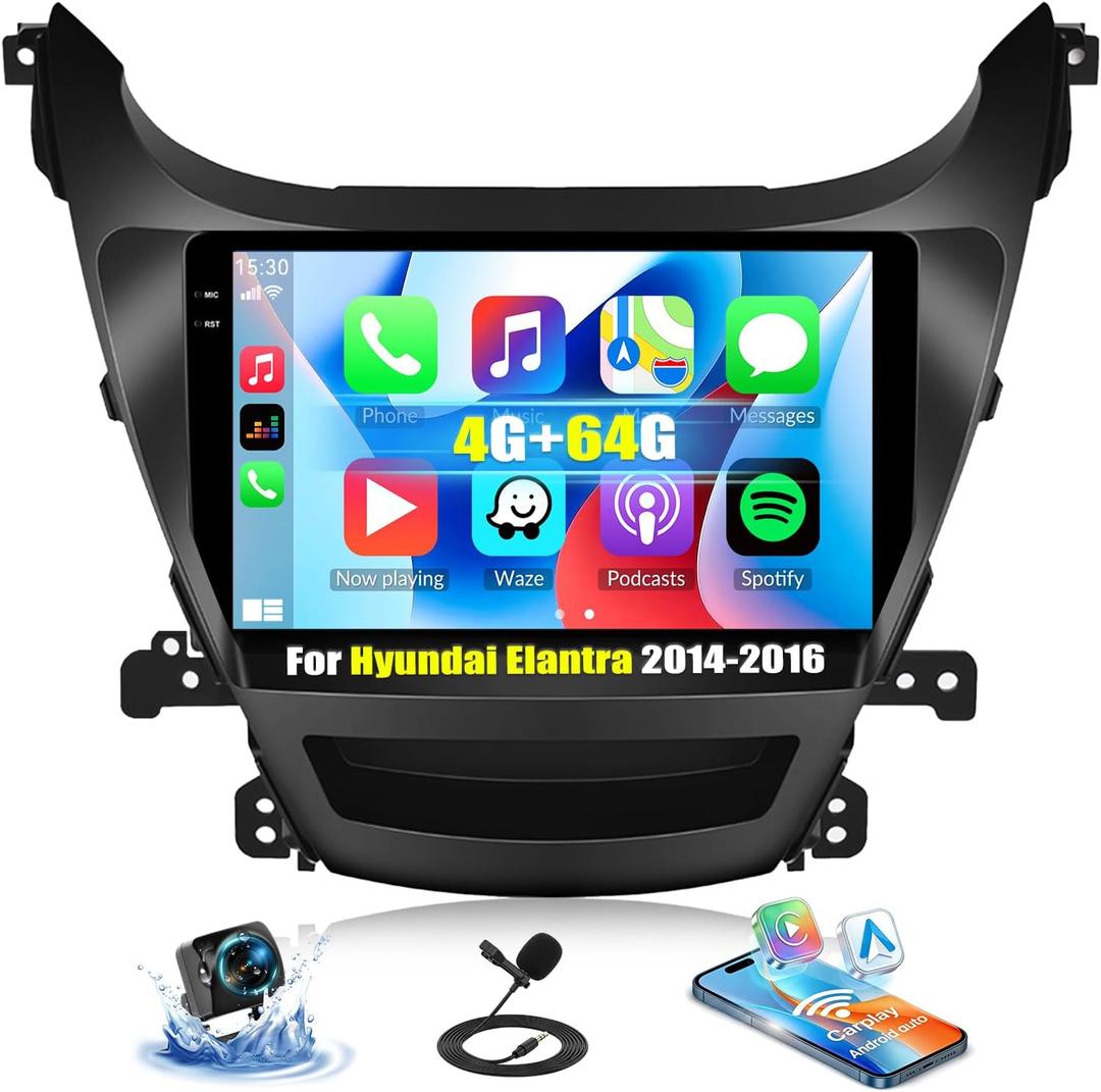SIXTOP 4G+64G Android Car Stereo Radio for Hyundai Elantra 2014-2016 Wireless CarPlay Android Auto Bluetooth 5.0 GPS 9 Inch Touch Screen1280*720 FM/RDS WiFi 32EQ SWC AHD Backup Camera