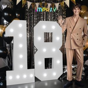 imprsv Marquee Numbers 18th-Birthday Decorations: Large 4ft Light up Number Balloon for Party Big 18 Year Old Girl Boy Birthday Decoration Anniversary Foam Board Wall Number 18