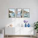 Greek Island Coastal Framed Canvas Wall Art Set,Modern Mediterranean Whitewashed Architecture Scenery Wall Decor,Natural Blue Beach Boat Landscape Artwork for Living Room,Farmhouse- 24"x36"x3