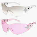 Rimless Y2K Sunglasses Star Wrap Around Glasses 2000S Accessories for Women Men Trendy Fashion Cool Shield Shades