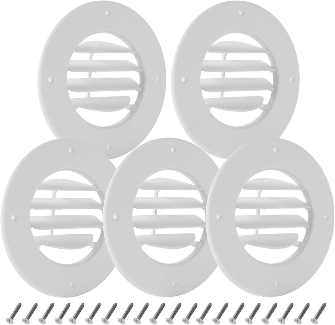 Calvana (5-Pack) 6.5" RV Ceiling Vent Covers for Inside Camper, RV AC Vent Cover Replacement, Fits 4-5/8" Ducts, Rotatable Slats for Directional Airflow, White