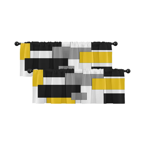 Emvency 2 Pack Valances Window Treatments Yellow and Black Geometry Abstract Modern Art Blackout Drapes Adjustable Curtain for Windows Living Room Kitchen Over Sink 18x52 Rod Pocket Valances
