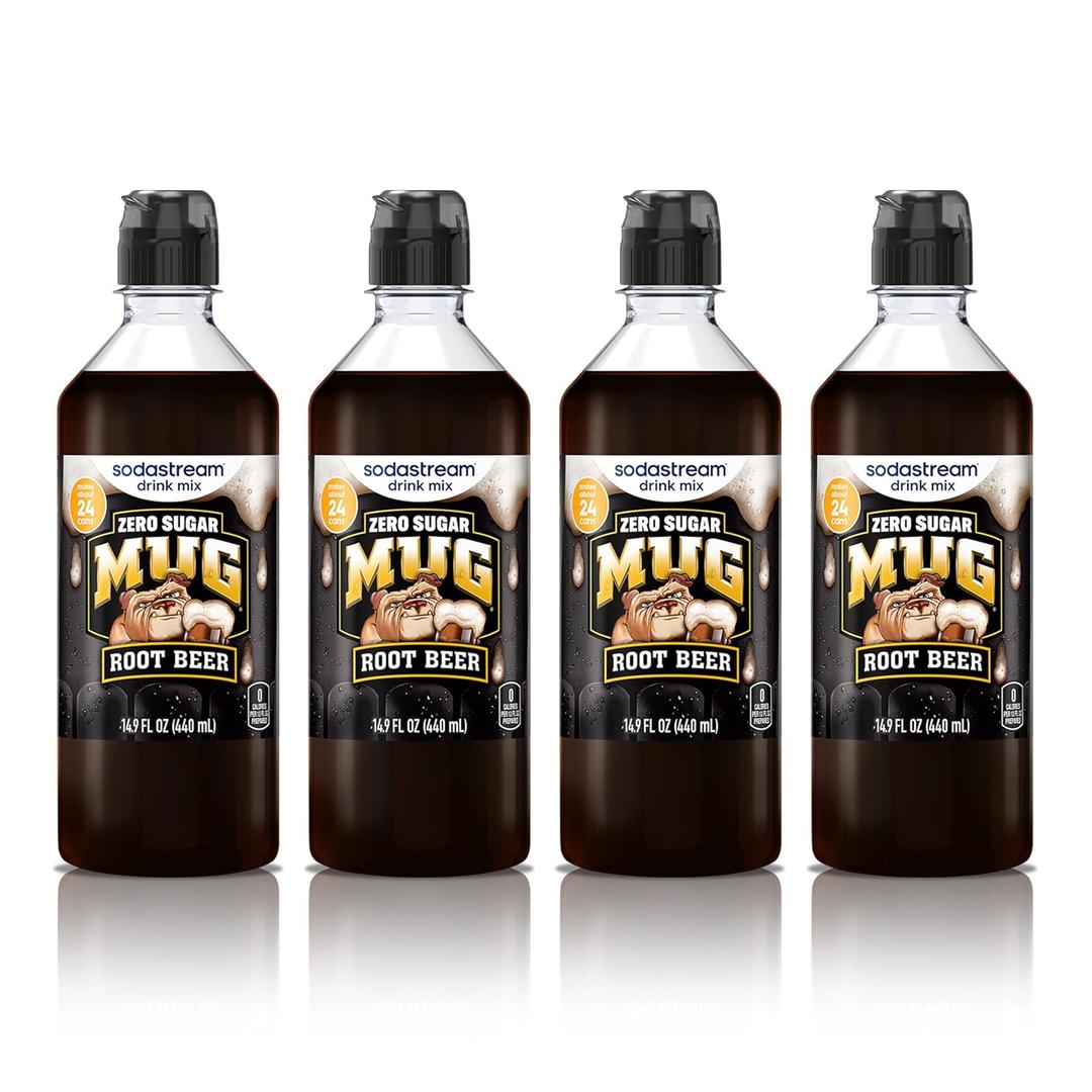 SodaStream Mug Root Beer Zero New Pour Bottle Drink Mix (440ml, Pack of 4)