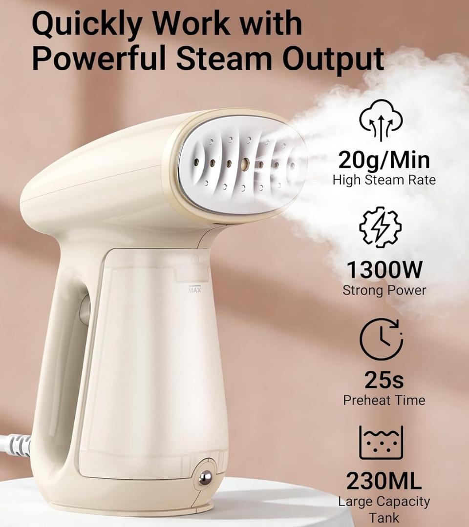 Bear Steamer for Clothes, Handheld Clothes Steamer,1300W Strong Power Garment Steamer with 230ml Tank,Fast Heat-up, Auto-Off, Steam Iron Fabric Wrinkle Remover with Brush for Home and Travel