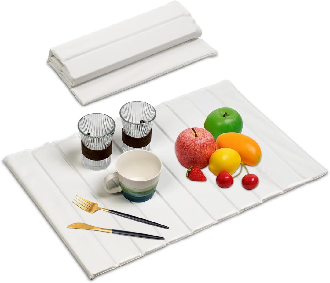 Stone Drying Mat, Quick Drying Fast Absorbent Non-Slip kitchen Dish Drying Mats, Foldable Diatomaceous Earth Mats for Dishes Cups,Match Any Countertop (PU Leather)