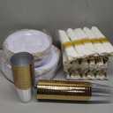 Nervure 350PCS Gold Plastic Plates - Gold Plastic Dinnerware Sets for 40 Guests - 100 Disposable Plates, 140Silverware, 40 Cups, 50 Napkins for Wedding & Party