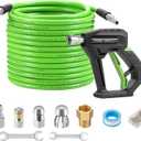 Tool Daily Sewer Jetter Kit for Pressure Washer 50 FT, Short Power Washer Gun, Drain Cleaner Hose 1/4 Inch NPT, Corner, Rotating and Button Nose Sewer Jet Nozzle, 3600 PSI (Green)