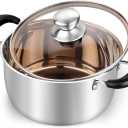 TeamFar 3 Quart Stock Pot, Stainless Steel Stock Pasta Soup Pot with Lid, Tempered Glass Lid & Double Heat-Proof Handles, Non-Toxic & Healthy, Heavy Duty & Dishwasher Safe