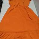 BTFBM Women Summer Bohemian Floral Casual Wrap V Neck Ruffle Cap Sleeveless Belt A-Line Pleated Hem Midi Sun Dress White (Orange, S)