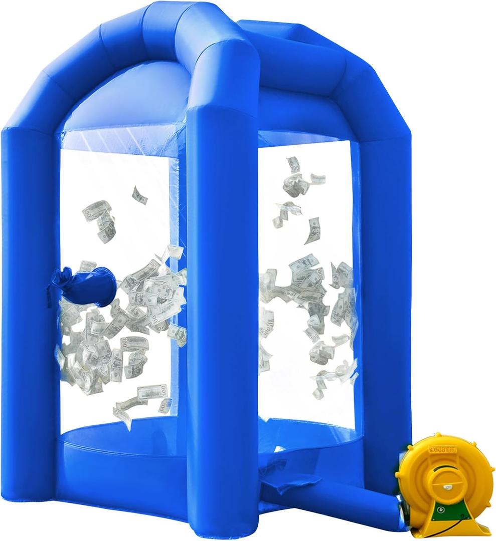 OZIS 8.2x5.2x5.2Ft Inflatable Money Machine Booth with Blower Inflatable Cash Cube Booth for Business Advertising Promotions Party(Blue)