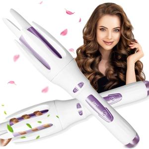 Automatic Curling Iron,Rotating Curling Iron with 4 Temperature,Automatic Shut-Off, Anti-Scald, Fast Heating for Hair Styling,Lightweight for Travel(1.25 Inch, White)