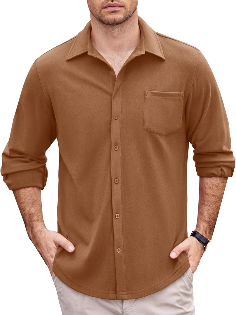 COOFANDY Men's Long Sleeve Button Down Shirt Casual Lightweight Shacket Spring Fall Shirt Jacket Overshirt with Pockets (Medium)
