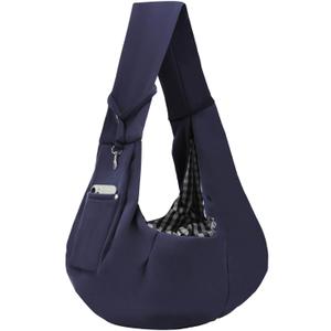 Dog Carrier Sling - Reversible Puppy Carrier Purse with Storage Pocket, Hand-Free Dog Sling Carrier for Carry Small Dogs and Cats, Travel Safety Harness, Dog and Cat Harness (Dark Blue)