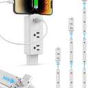 Electrical Outlet Extender Stick with 2 AC Outlets,USB-C & 2 USB-A Ports,Adjustable 17.7-36.1'',Can Extend in Four Directions,5-in-1 Plug Extender for Nightstand,Sofa etc.