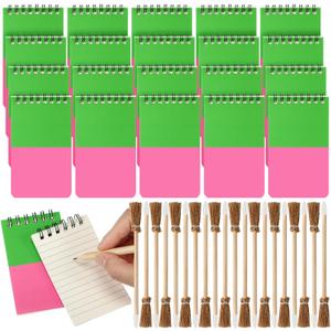 40 Pcs Mini Pink and Green Notebooks and Pencils Witch Party Favors Wizard Theme Spiral Notebook Set Bulk Princess and Witch Pocket Notepad and Broom Pencils for Party Supplies Gifts