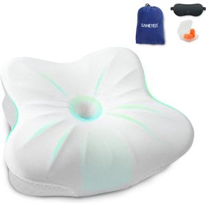 SAHEYER Memory Foam Camping Pillow, Travel Pillows for Sleeping, Neck Support Camping Gear Accessories - Small Pillow Travel Essentials for Sleeping, Backpacking, Hammock, White