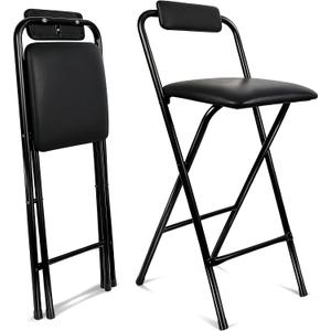 Folding Bar Stool with Back, 1PCS Tall Foldable Stool Chair Portable Collapsible for Adult Counter Height Seat Leather Padded Kitchen Shop Comfortable Sturdy 29.5 Inch