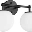 Black Vanity Light, 2 Light Black Modern Bathroom Light Fixtures Over Mirror with White Milk White Globe Glass Shade for Bathroom