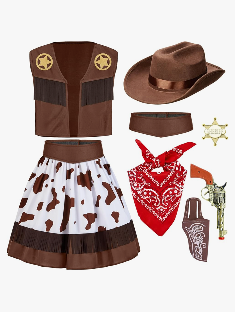 Spooktacular Creations Halloween Cowgirl Costume for Girls, Kids Western Costume, Cowgirl Outfit with Hat for Toddler Cosplay L