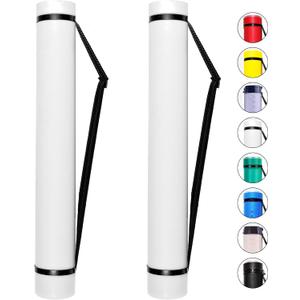 CALPALMY 2-Pack Expandable Poster Tube with Strap - White Storage Tubes 24.75" to 40" with Caps and Labels - Use for Blueprint Document Poster Carrying Case and Holder