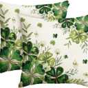 2 x AVOIN colorlife St Patricks Day Shamrock Phnom Penh Throw Pillow Covers, 18 x 18 Inch Clover White Floral Cushion Case Decoration for Sofa Couch Set of 2