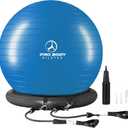 ProBody Pilates Yoga Ball Chair, Exercise Ball Chair with Base or Stand for Home Office Desk Sitting or Workout, 65cm Antiburst Balance & Stability Ball Seat, Large Gym Ball for Back, Abs (Blue with Bands)