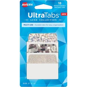 Avery Multi-Use Ultra Tabs, 2" x 1.5", Holographic Iridescent Designs, 18 Repositionable Page Tabs (74145)