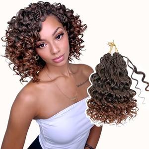Aoisvk Prelooped GoGo Curl Crochet Hair 8 Inch Only7packs Short Curly Crochet Hair for Women Pre twisted Box Braids with Curly Ends Water Wave Beach Curls Synthetic Boho Hair Extensions Ombre Brown 1B/30