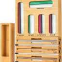 Ziplock Bag Organizer Bamboo Set with Aluminum Foil Organizer, All in One Baggie Organizer for Drawer, Zip Lock Bag Organizer for Kitchen Storage and Countertop Wrap Rolls