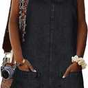 Women's Denim Dress Sleeveless Casual Crewneck Vintage Overall Dress Jean Mini Dresses with Pockets Black (Black, S)