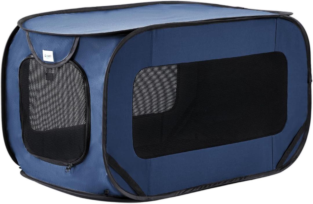 Love's cabin 36in Portable Large Dog Bed - Pop Up Dog Kennel, Indoor Outdoor Crate for Pets, Portable Car Seat Kennel, Cat Bed Collection, Navy Blue (36.6"L x 21.2"W x 21.2"H)