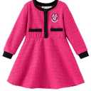 Disney Minnie Mouse Toddler Girls Sweater Dresses Long Sleeve Knit Button Front Casual Fall Winter A-Line Clothes Midi Birthday Christmas Theme Park Costume Character Print Kids Outfit Rose Red 3-4T