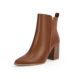 Rilista Womens V Cutout Ankle Boots Pointed Toe Chunky Block Stacked Heel Booties Side Zipper Shoes