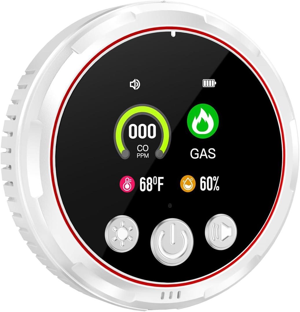 3 in 1 Carbon Monoxide Detectors, Natural Gas Detector & CO Detector with Battery Backup, HD Digital Display Monitors CO, Combustible Gas, Temperature (White)
