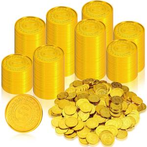 Hanaive 600 Pcs Pirate Gold Coins Plastic Treasure Play Toy Coins Fake St. Patricks Doubloon for Pirate Party Favors Supplies Treasure Hunt Game Teachers Classroom Reward