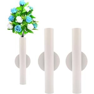 Adhesive Metal Wall Vase Holder - Decorative Tube for Dried/Faux Floral Display, Rust-Resistant Home & Office, Dining Room Also Suitable for Cemetery Memorial Display Decor (2 Pcs White)