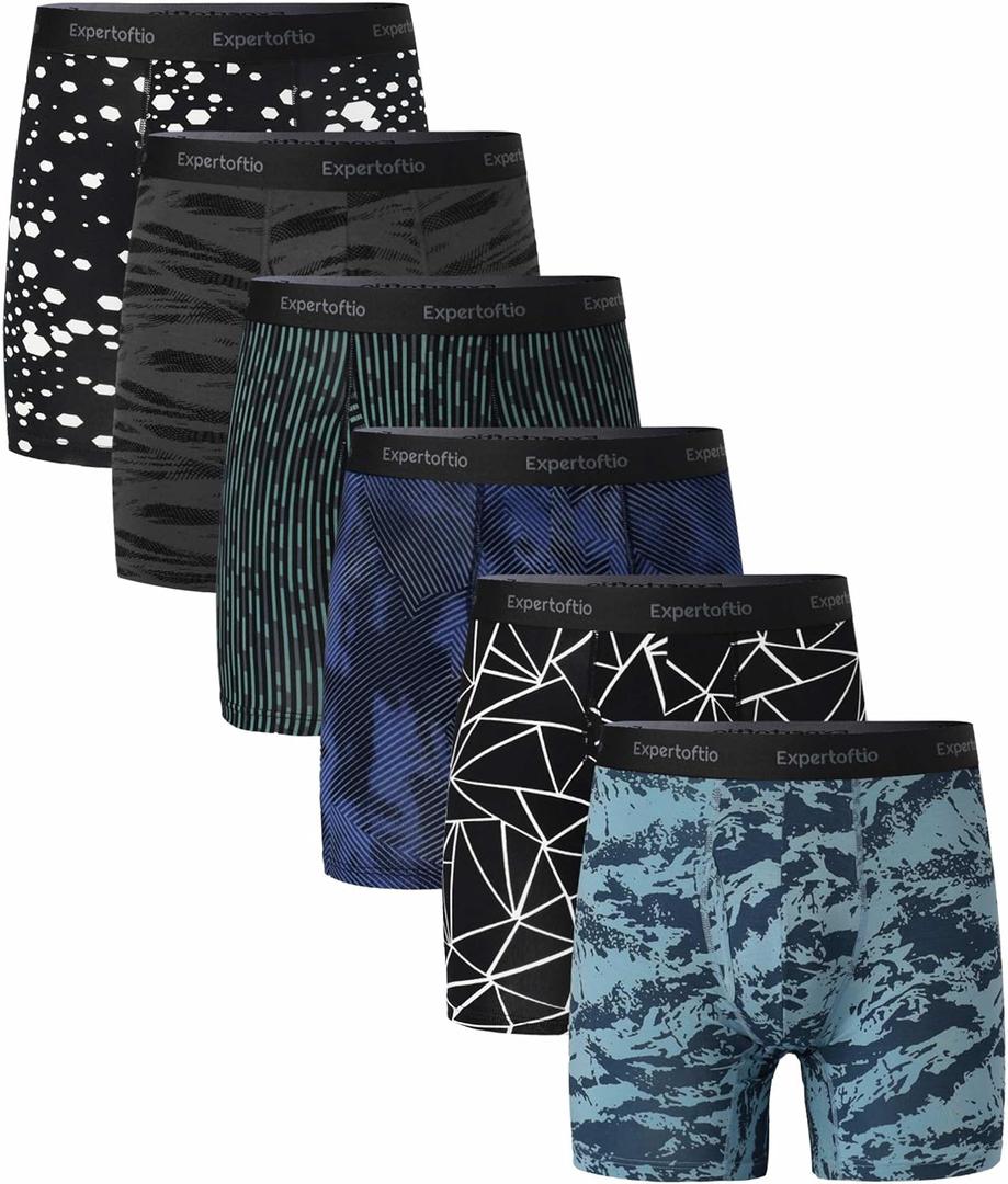 Men's Underwear Viscose from Bamboo Mens Boxer Briefs 6 Inch, Moisture Wicking Underwear for Men Pack, Open Fly (Black, L)