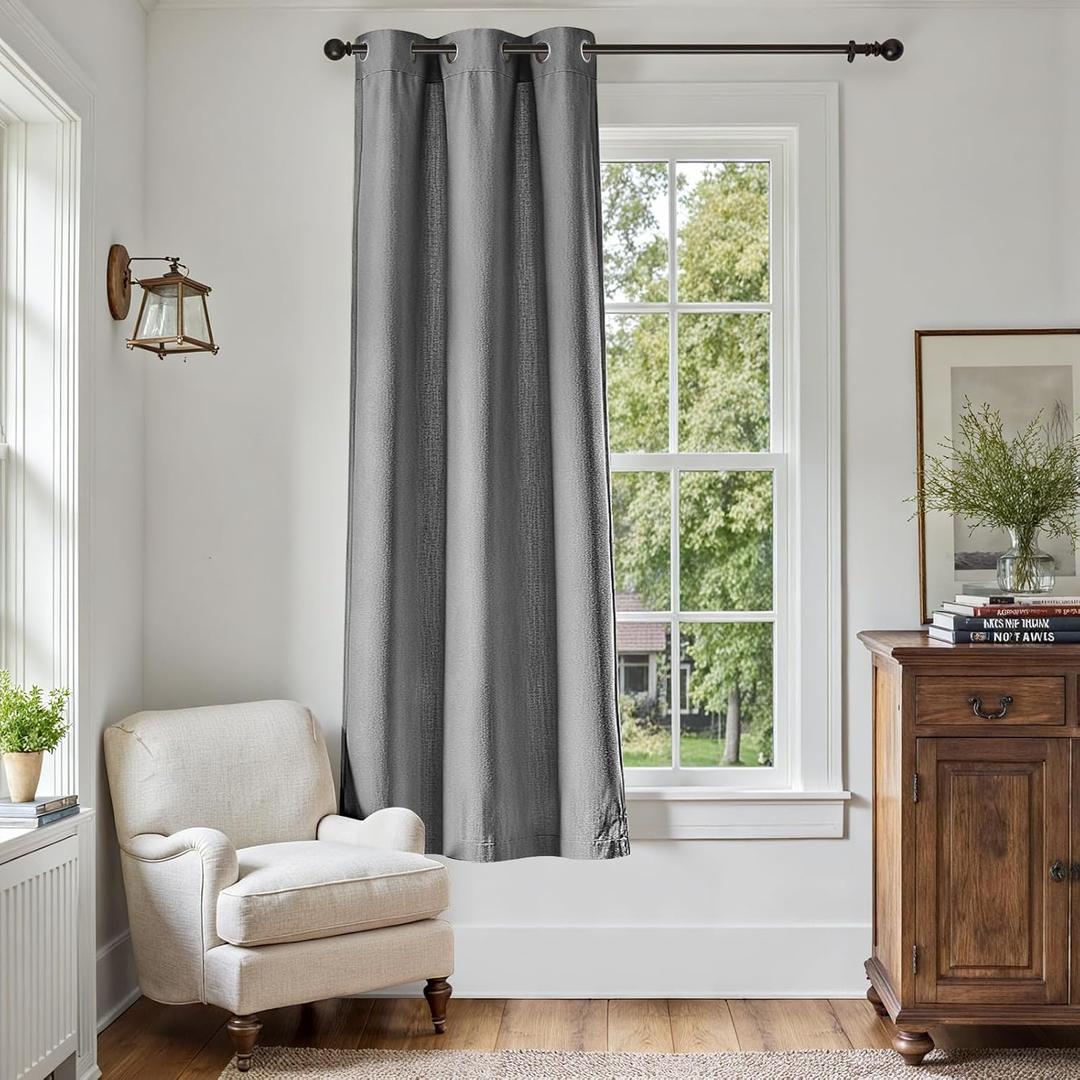 jinchan Linen Textured 75% Blackout Curtain 72 Inches Long for Living Room Room Darkening Thermal Insulated Grommet Top Window Drape for Bedroom 38x72 Grey 1 Panel