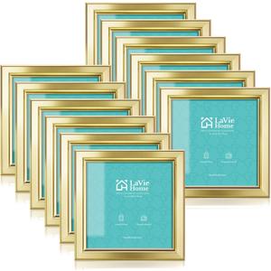 LaVie Home 4x4 Picture Frames (12 Pack, Gold) Simple Designed Photo Frame with High Definition Glass for Wall Mount & Table Top Display, Set of 12 Classic Collection