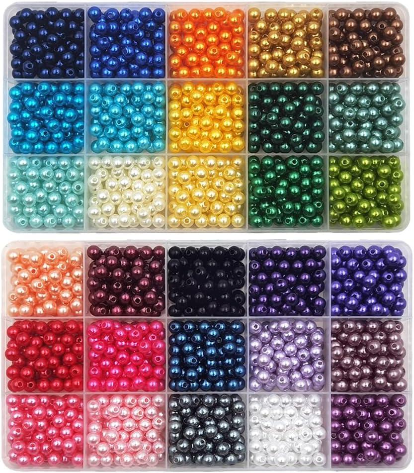 1800 Pieces 6mm Pearl Beads 30 Colors Plastic Spacers Beads for Jewelry Making and Crafting