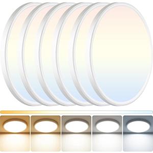 6Pack LED Flush Mount Ceiling Light: 12 inch Super Slim Dimmable & 5CCT (2700-6000K) Kitchen Lighting Fixtures Ceiling - 24W White Low Profile Ceiling Lamp for Bedroom Garage Hallway