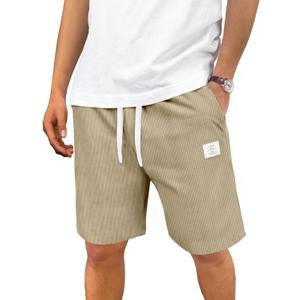 Men's Corduroy Shorts Casual Elastic Drawstring Lightweight Summer Beach Shorts with Pockets (XXXL)