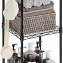 SONGMICS 3-Tier Bathroom Shelf, Storage Rack for Small Space, with 3 PP Shelf Liners, Removable Hook, Extendable Design, Ink Black and Translucent ULGR103B01