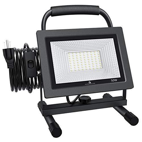 GLORIOUS-LITE 50W LED Work Light, 5000LM LED Flood Lights, 400W Equivalent, IP66 Waterproof, 16ft 5m Cord with Plug, 6500K, Adjustable Working Lights for Workshop Garage, Construction Site