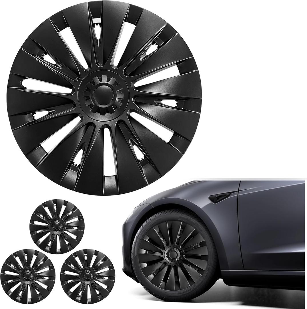 19 Inches Wheel Covers for 2021 2022 2023 2024 Tesla Model Y, Hub Protection Accessory, Replacement for Tesla Model Y 2021-2024 Rim Protector, ABS Hubcaps 4-Piece, Uberturbine Style Black
