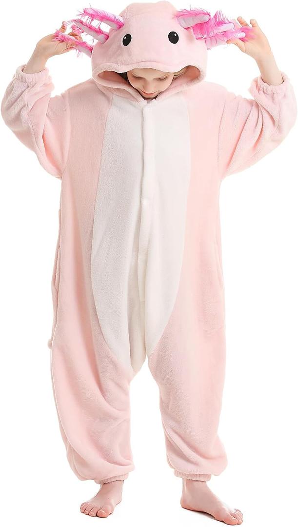 ATOZ Onesie for Kids, Animal Pajamas Halloween Cosplay Costume for Girls Boys (Pink)