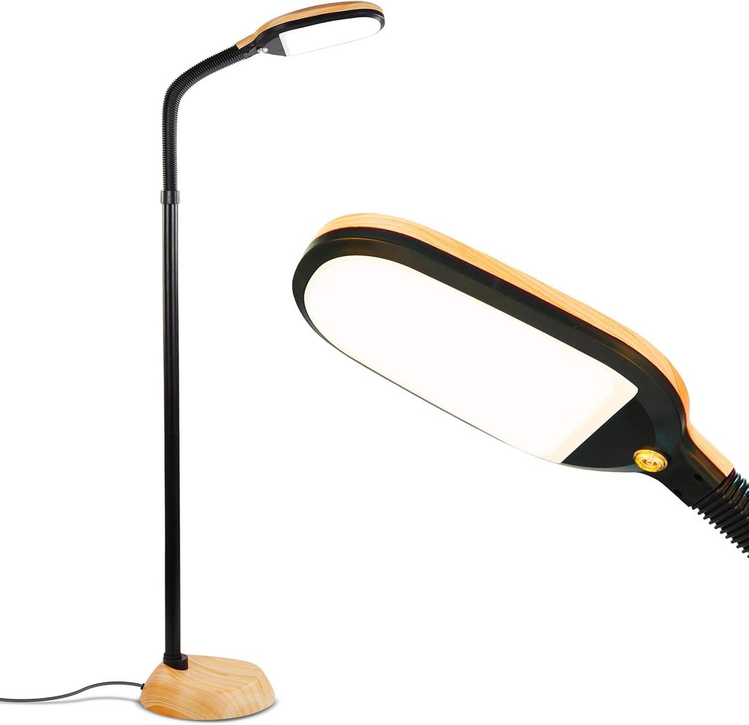 Brightech Litespan - LED Floor Reading Lamp, Modern Wooden Style, Adjustable Gooseneck, 850-950 Lumens, 12W