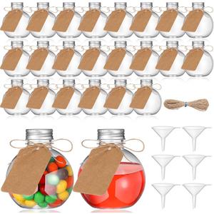 Baderke 19 Pcs 13.5 oz Large Plastic Potion Bottles with Caps and Label Spherical Round Bottles for Drink Christmas Ball Shape Decorative Bottles Candy Jar for Birthday Craft Wedding Party Favor Gift