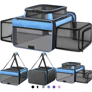 Top and 2 Sides Expandable Cat Carrier 18x13.5x9.5, TSA Airline Approved Dog Carriers for Small Dogs, Soft-Sided Pet Carrier with Self-Locking Zippers for Kitten,Rabbit, Puppy, Guinea Pig Blue