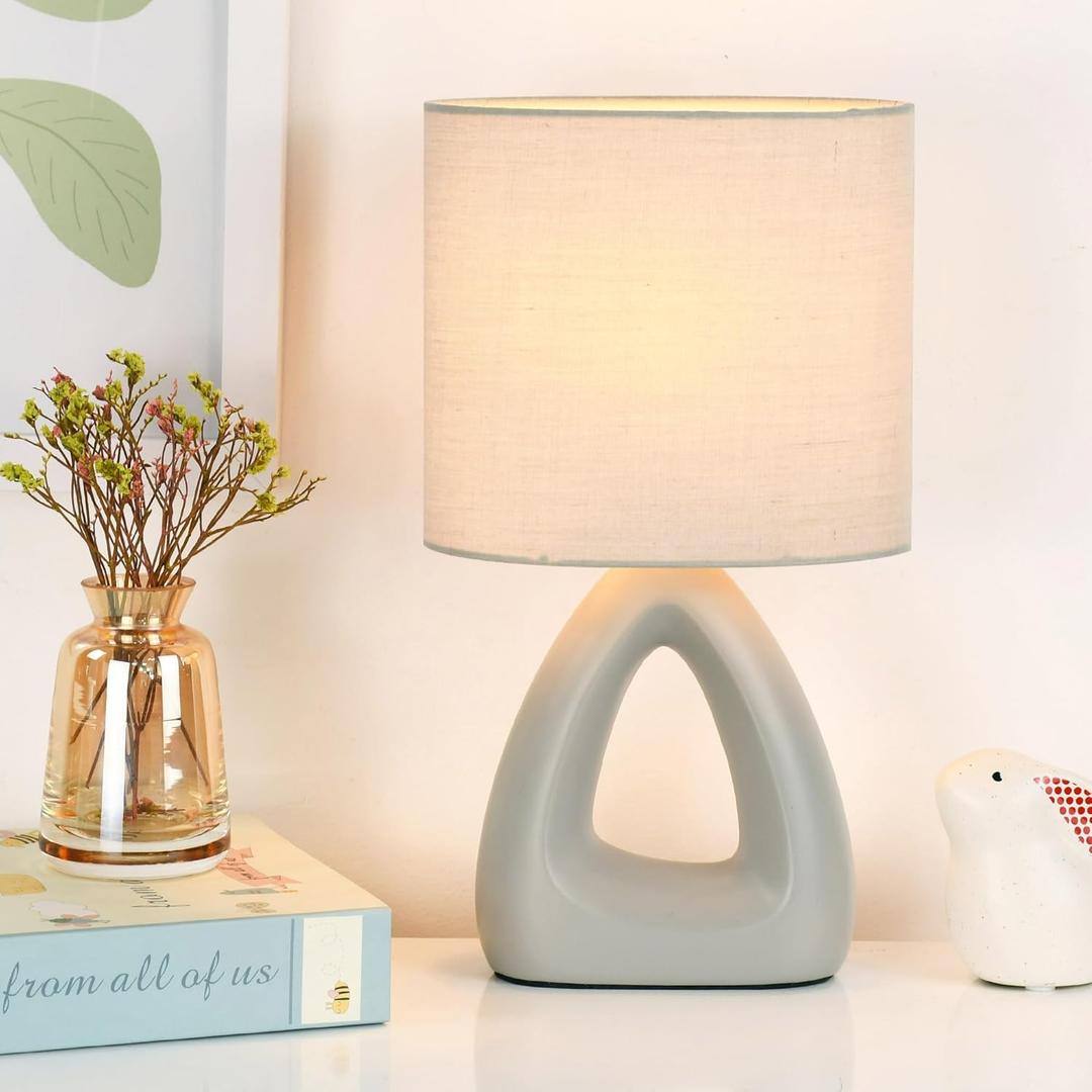 Lampwell LILA Small Modern Ceramic Table Lamp, Light Grey, 6.7x3.94xH11.8IN, Bulb Excluded, Bedside & Living Room, Kids & Night Table Lamp